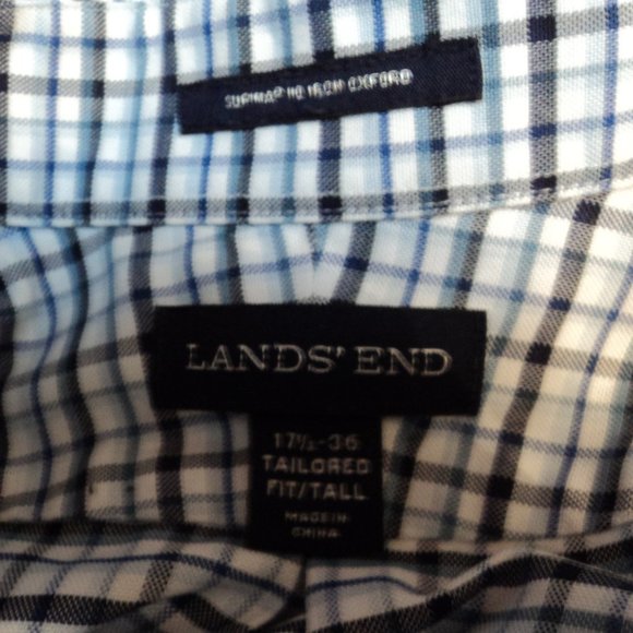 Lands End Mens 17 1/2 - 36  Shirt Plaid Tall Tailored Long Sleeve Supima Cotton - Picture 8 of 9